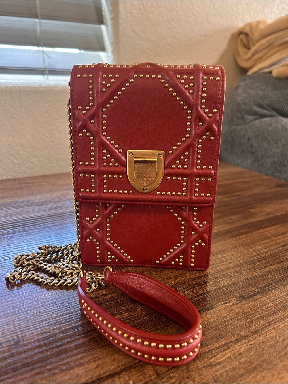 Christian Dior 2017 Studded Lambskin Vertical Diorama Crossbody – Red